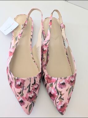 Liz Claiborne Pink Floral Pointed Slingback Flats Adorable Size 10W